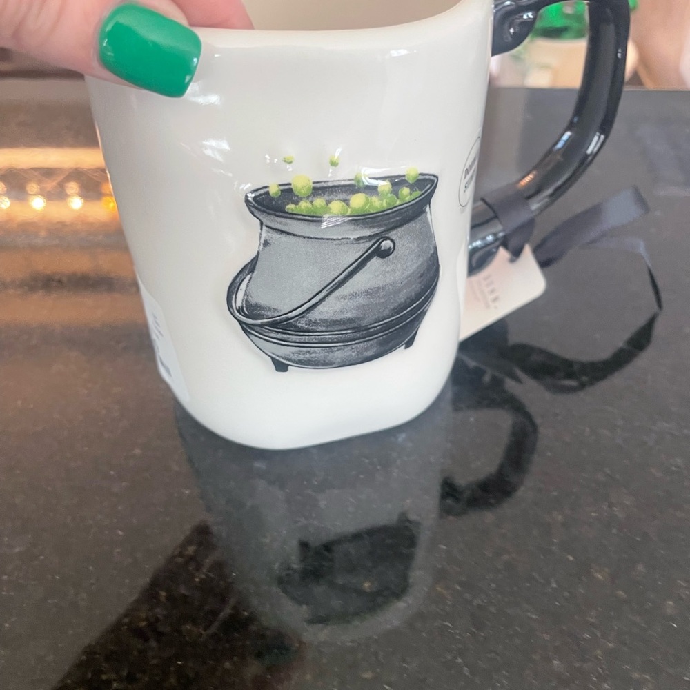 White Mug with Black Cauldron Design
